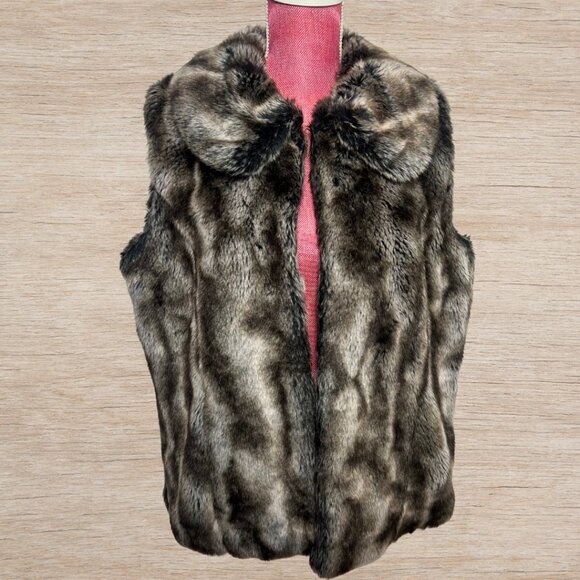 Rachel Zoe Faux Fur Vest Black Grey Women’s Size Large Winter Fall Mob Wife - Picture 1 of 5